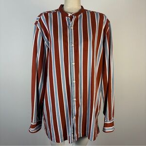 Simons Le 31 Men’s Striped Band Collar Shirt - Red Blue White L